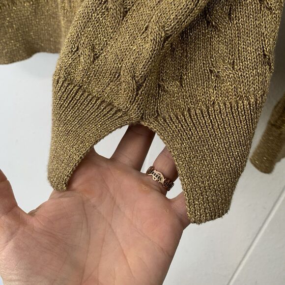 Lauren Ralph Lauren Womens 3XL Cable Knit Sweater Metallic Gold Button Old Money - Picture 4 of 6